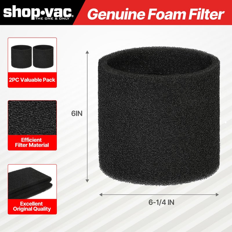شوبفاك فلتر خرطوشة Shop-Vac 90304 وفلتر كم إسفنجي 90585، لمعظم المكانس الكهربائية الرطبة/الجافة من Shop-Vac 5 جالون فما فوق، تتضمن أداة الفرشاة، استبدال الأجزاء # 9058500,9030400,9034400، 3 قطع - Image 2